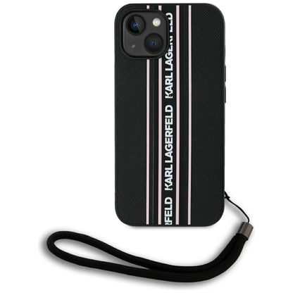 Capa para Apple iPhone 15, Karl Lagerfeld, Saffiano Athleisure Stripes com Alça, Rosa