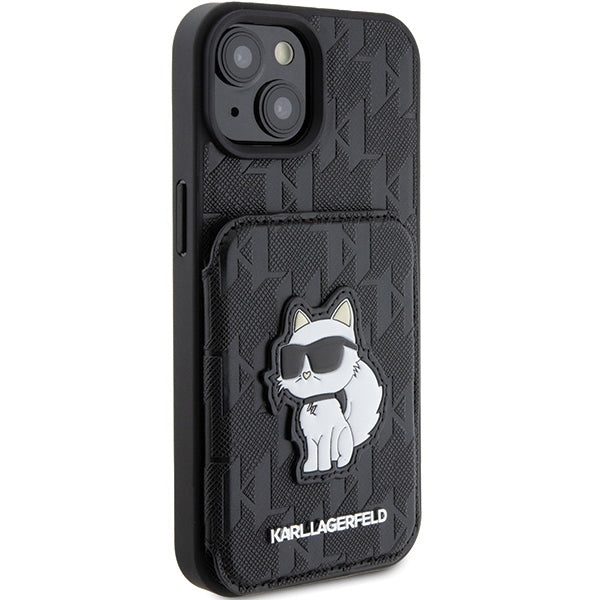 Capa para Apple iPhone 15, Karl Lagerfeld, Saffiano Cardslots and Stand Monogram Choupette, Preta
