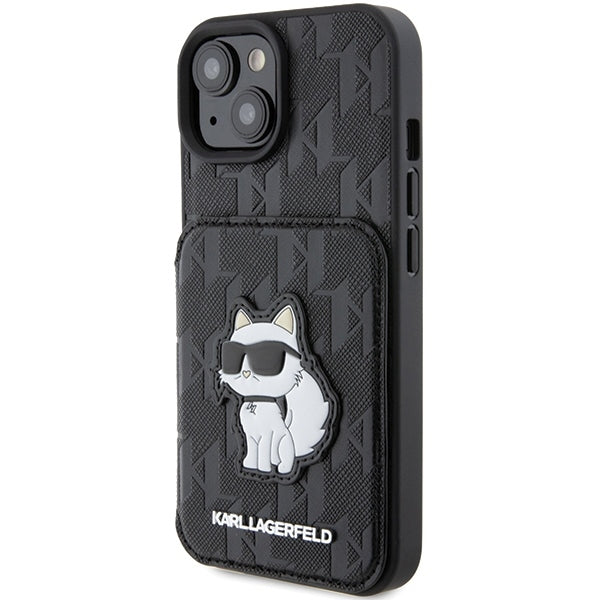 Capa para Apple iPhone 15, Karl Lagerfeld, Saffiano Cardslots and Stand Monogram Choupette, Preta