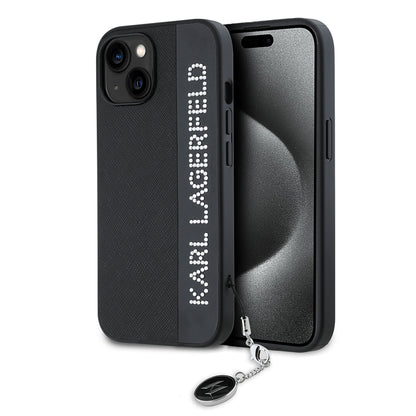 Capa para Apple iPhone 15, Karl Lagerfeld, Saffiano Rhinestones & Charm, Preta