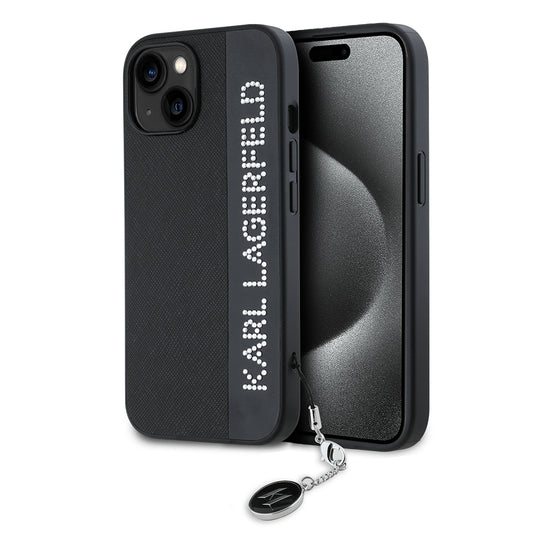 Capa para Apple iPhone 15, Karl Lagerfeld, Saffiano Rhinestones & Charm, Preta