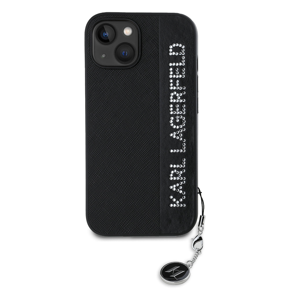 Capa para Apple iPhone 15, Karl Lagerfeld, Saffiano Rhinestones & Charm, Preta