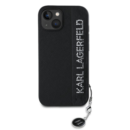 Capa para Apple iPhone 15, Karl Lagerfeld, Saffiano Rhinestones & Charm, Preta