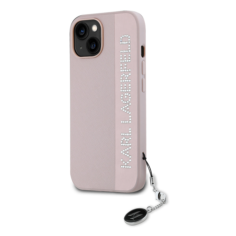 Capa para Apple iPhone 15, Karl Lagerfeld, Saffiano Rhinestones & Charm, Rosa