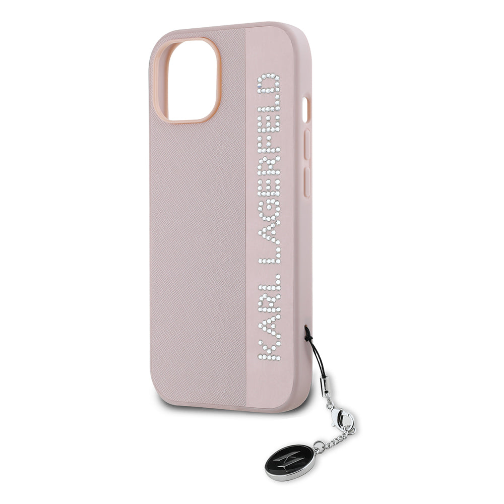 Capa para Apple iPhone 15, Karl Lagerfeld, Saffiano Rhinestones & Charm, Rosa