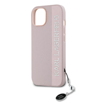 Capa para Apple iPhone 15, Karl Lagerfeld, Saffiano Rhinestones & Charm, Rosa