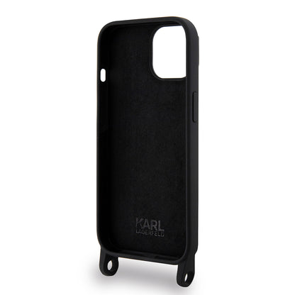Capa para Apple iPhone 15, Karl Lagerfeld, Silicone Crossbody Choupette, Preta