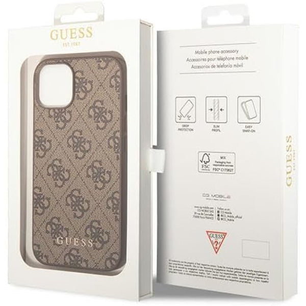 Capa para Apple iPhone 15 Plus, Guess, 4G Metal Gold Logo, Marrom