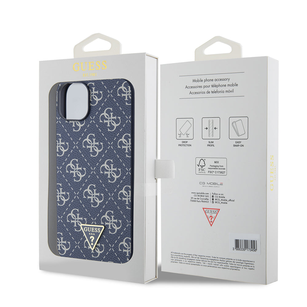 Capa para Apple iPhone 15 Plus, Guess, Logo Triângulo 4G, Azul