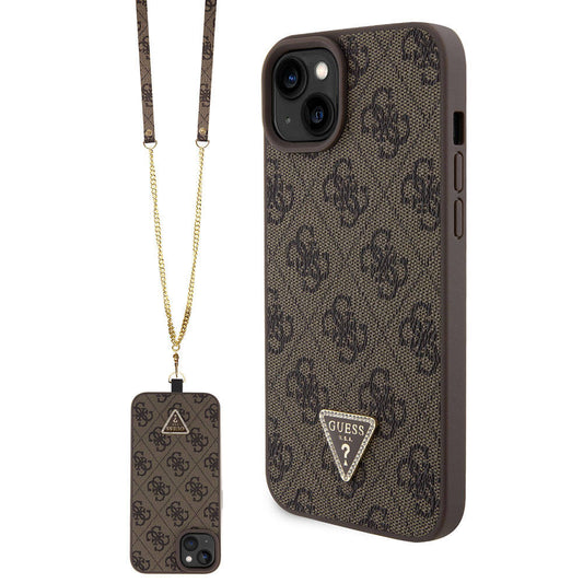 Capa para Apple iPhone 15 Plus, Guess, Crossbody 4G Metal Logo, Castanho