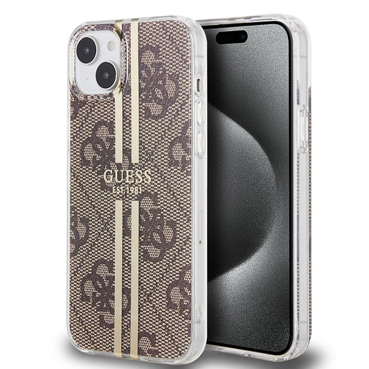 Capa para Apple iPhone 15 Plus, Guess, IML 4G Gold Stripe, Castanho