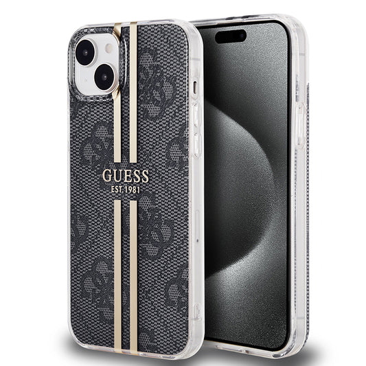 Capa para Apple iPhone 15 Plus, Guess, IML 4G Gold Stripe, Preta