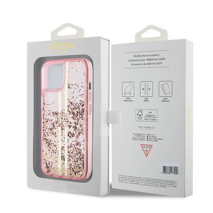Capa para Apple iPhone 15 Plus, Guess, Liquid Glitter Gold Stripes, Rosa