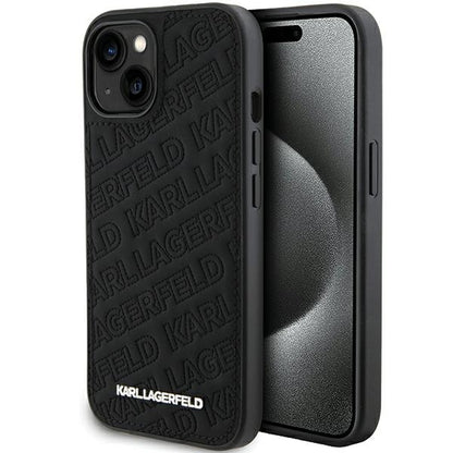 Capa para Apple iPhone 15 Plus, Karl Lagerfeld, Padrão Diagonal Acolchoado K, Preta
