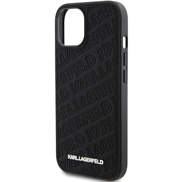 Capa para Apple iPhone 15 Plus, Karl Lagerfeld, Padrão Diagonal Acolchoado K, Preta