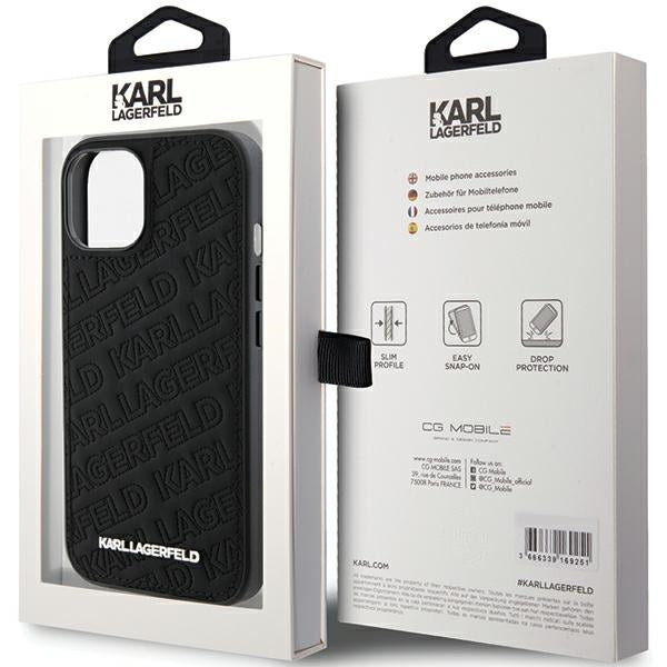 Capa para Apple iPhone 15 Plus, Karl Lagerfeld, Padrão Diagonal Acolchoado K, Preta