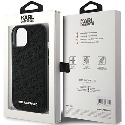 Capa para Apple iPhone 15 Plus, Karl Lagerfeld, Padrão Diagonal Acolchoado K, Preta