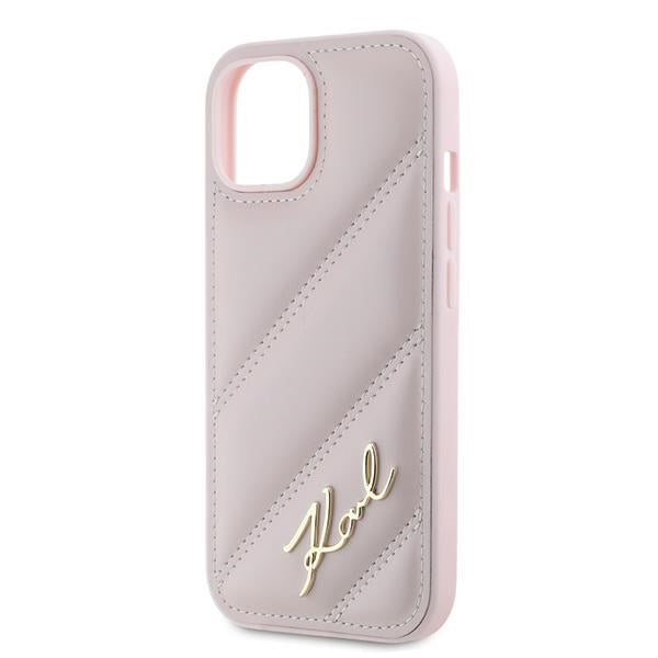 Capa para Apple iPhone 15 Plus, Karl Lagerfeld, Diagonal Quilted Script, Rosa