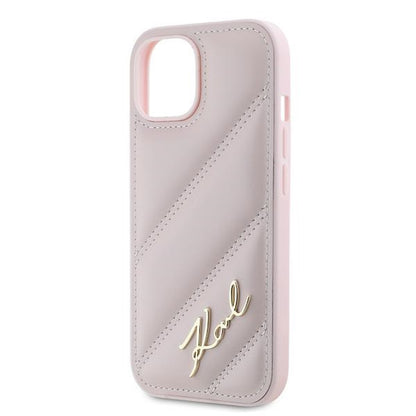 Capa para Apple iPhone 15 Plus, Karl Lagerfeld, Diagonal Quilted Script, Rosa