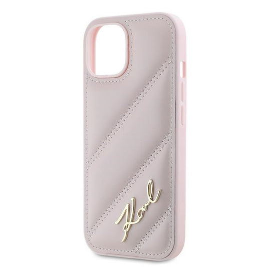 Capa para Apple iPhone 15 Plus, Karl Lagerfeld, Diagonal Quilted Script, Rosa