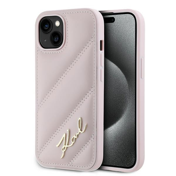 Capa para Apple iPhone 15 Plus, Karl Lagerfeld, Diagonal Quilted Script, Rosa