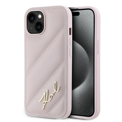 Capa para Apple iPhone 15 Plus, Karl Lagerfeld, Diagonal Quilted Script, Rosa