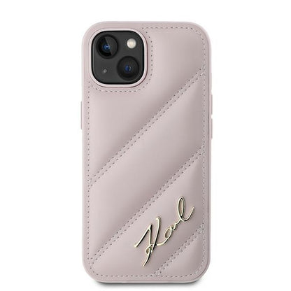 Capa para Apple iPhone 15 Plus, Karl Lagerfeld, Diagonal Quilted Script, Rosa