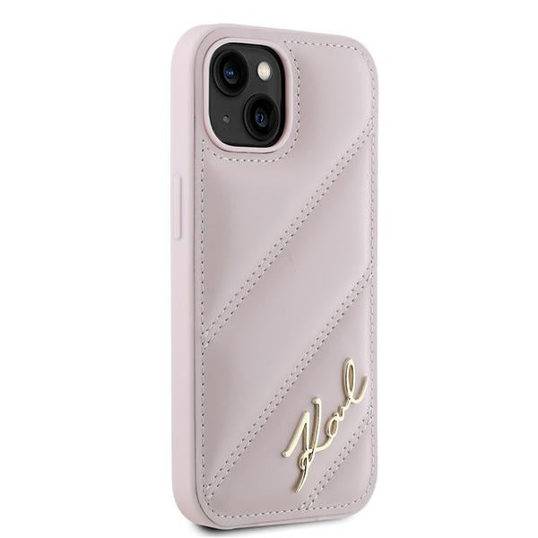 Capa para Apple iPhone 15 Plus, Karl Lagerfeld, Diagonal Quilted Script, Rosa