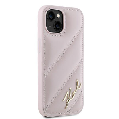 Capa para Apple iPhone 15 Plus, Karl Lagerfeld, Diagonal Quilted Script, Rosa