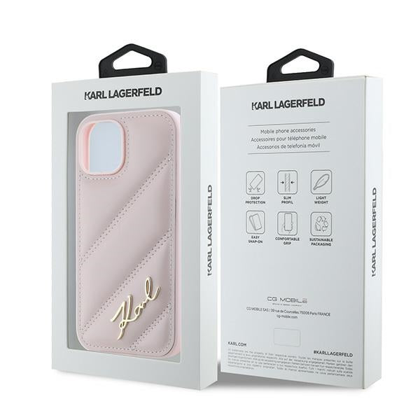 Capa para Apple iPhone 15 Plus, Karl Lagerfeld, Diagonal Quilted Script, Rosa