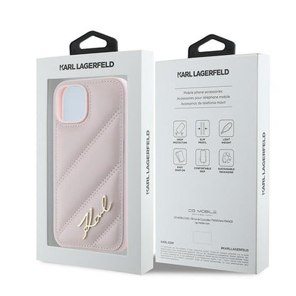 Capa para Apple iPhone 15 Plus, Karl Lagerfeld, Diagonal Quilted Script, Rosa