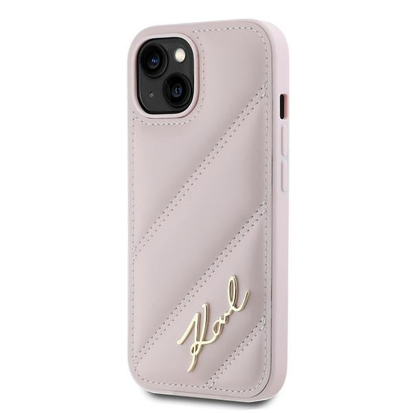 Capa para Apple iPhone 15 Plus, Karl Lagerfeld, Diagonal Quilted Script, Rosa