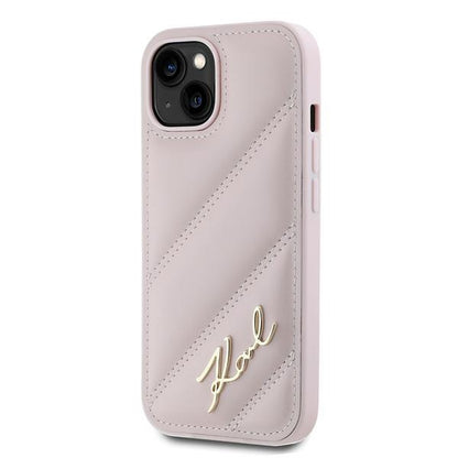 Capa para Apple iPhone 15 Plus, Karl Lagerfeld, Diagonal Quilted Script, Rosa
