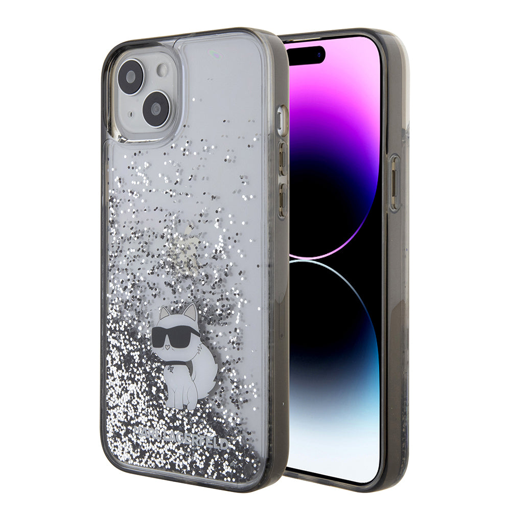 Case for Apple iPhone 15 Plus, Karl Lagerfeld, Liquid Glitter Choupette, Transparent