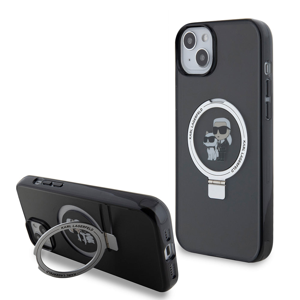 Capa para Apple iPhone 15 Plus, Karl Lagerfeld, Ringstand Karl & Choupette, Preta