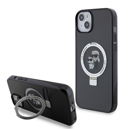 Capa para Apple iPhone 15 Plus, Karl Lagerfeld, Ringstand Karl & Choupette, Preta