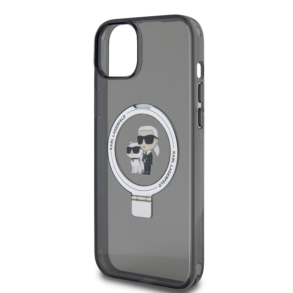 Capa para Apple iPhone 15 Plus, Karl Lagerfeld, Ringstand Karl & Choupette, Preta