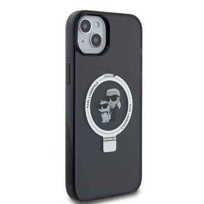 Capa para Apple iPhone 15 Plus, Karl Lagerfeld, Ringstand Karl & Choupette, Preta