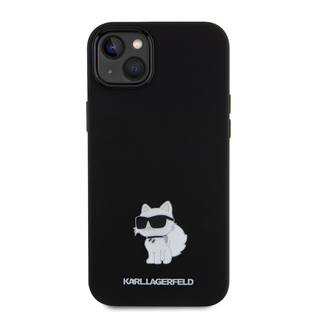 Capa para Apple iPhone 15 Plus, Karl Lagerfeld, Silicone Choupette Metal, Preta