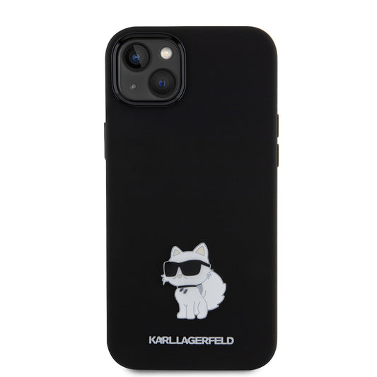 Case for Apple iPhone 15 Plus, Karl Lagerfeld, Silicone Choupette Metal, Black