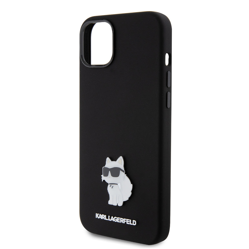Capa para Apple iPhone 15 Plus, Karl Lagerfeld, Silicone Choupette Metal, Preta