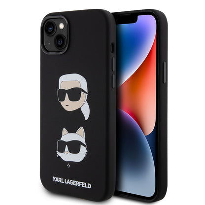 Capa para Apple iPhone 15 Plus, Karl Lagerfeld, Silicone Karl & Choupette's Heads, Preta