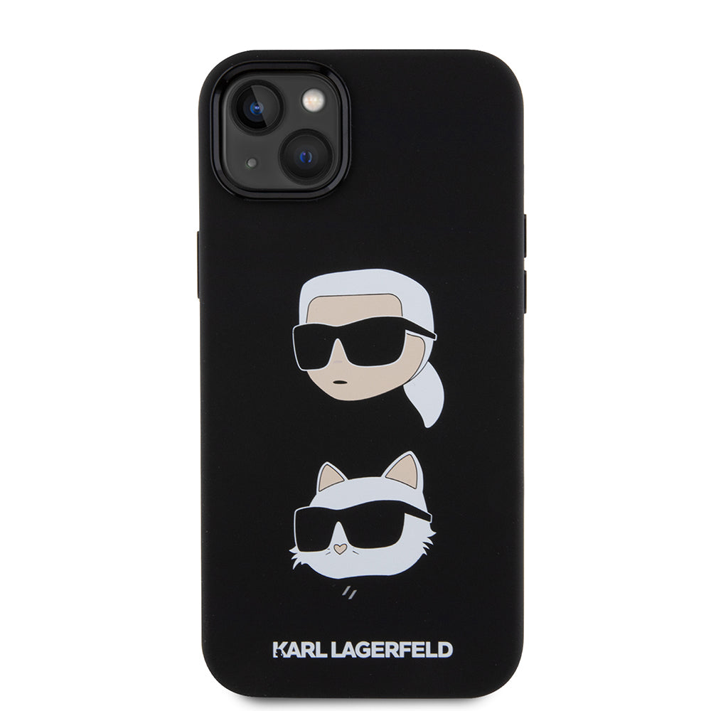 Capa para Apple iPhone 15 Plus, Karl Lagerfeld, Silicone Karl & Choupette's Heads, Preta
