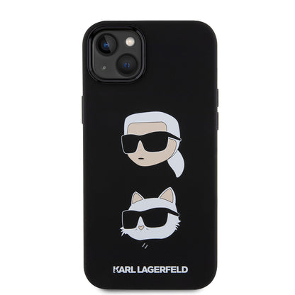 Capa para Apple iPhone 15 Plus, Karl Lagerfeld, Silicone Karl & Choupette's Heads, Preta
