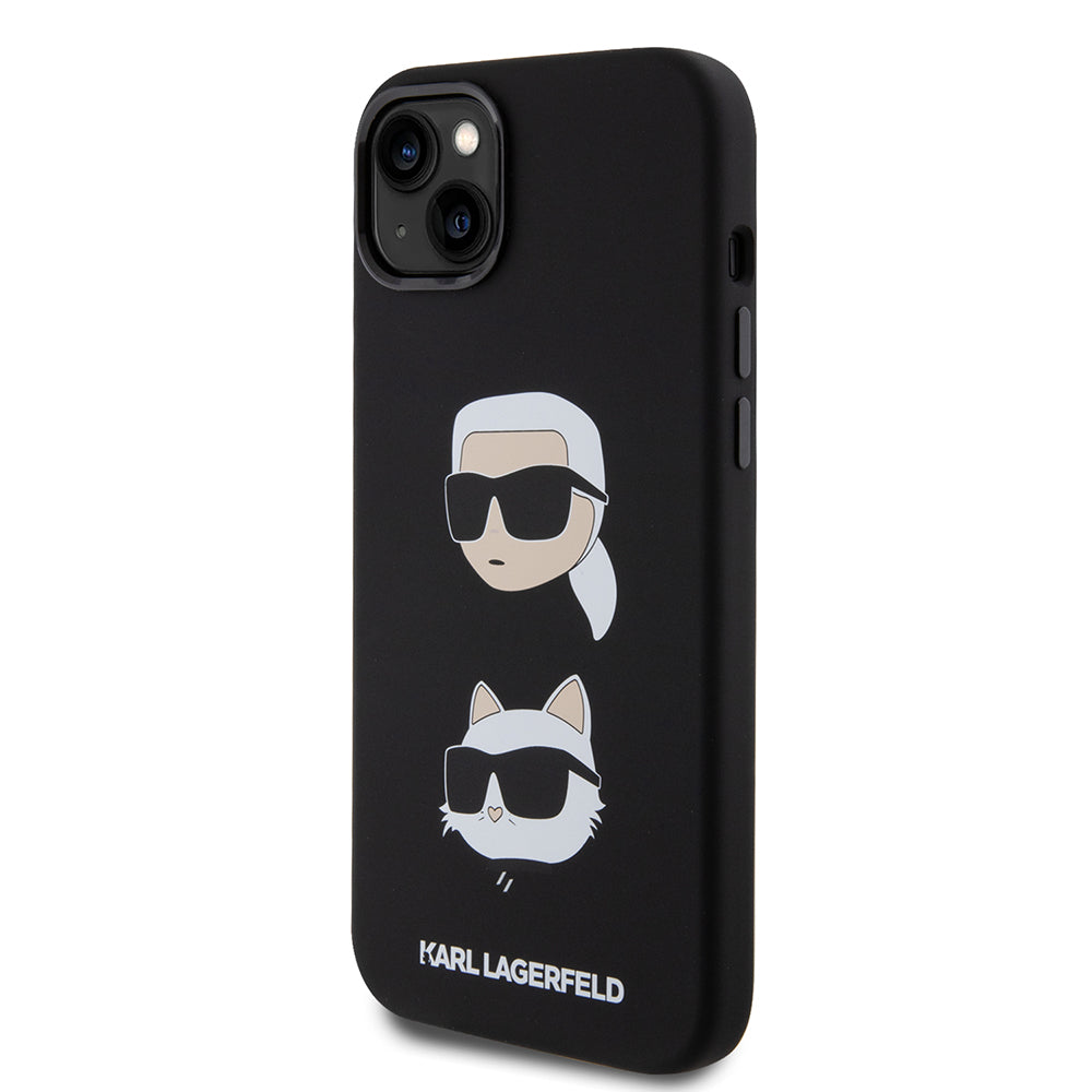 Capa para Apple iPhone 15 Plus, Karl Lagerfeld, Silicone Karl & Choupette's Heads, Preta