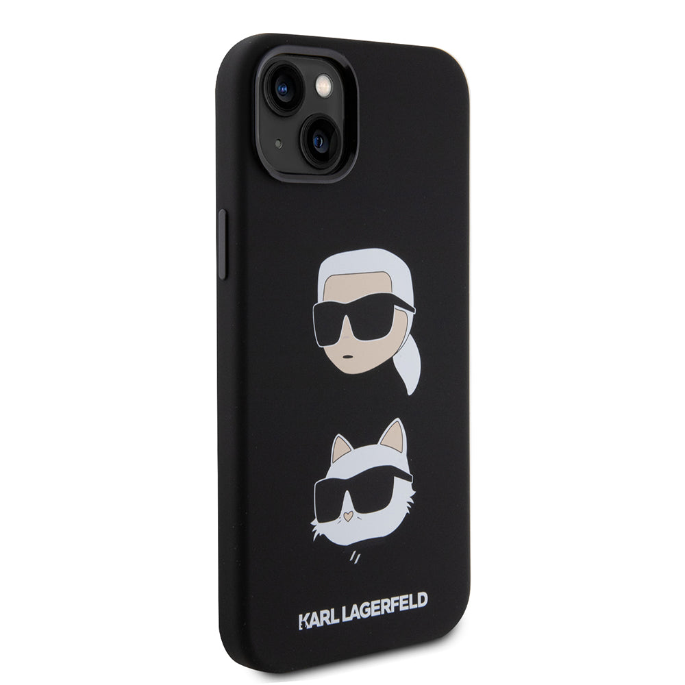Capa para Apple iPhone 15 Plus, Karl Lagerfeld, Silicone Karl & Choupette's Heads, Preta