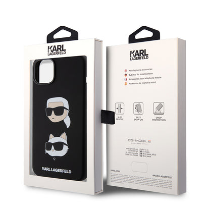 Capa para Apple iPhone 15 Plus, Karl Lagerfeld, Silicone Karl & Choupette's Heads, Preta