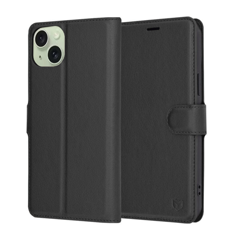 Capa para Apple iPhone 15 Plus, Techsuit, Leather Folio, Preta