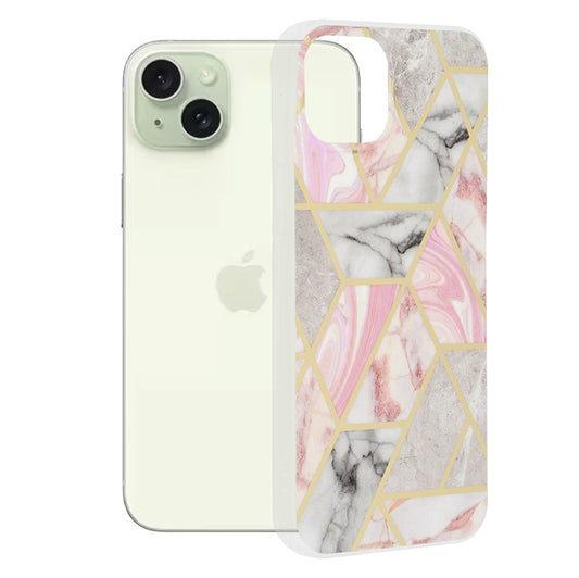 Capa para Apple iPhone 15 Plus, Techsuit, Marble, Rosa