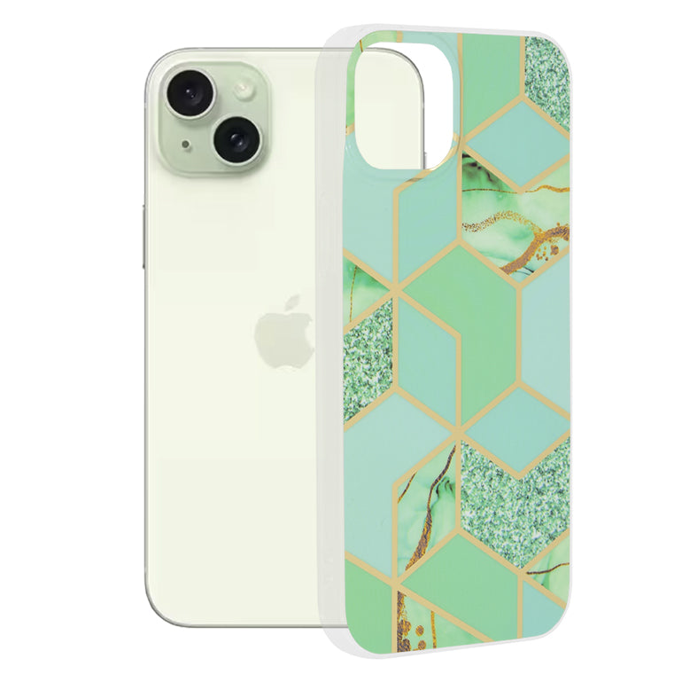 Case for Apple iPhone 15 Plus, Techsuit, Marble, Green